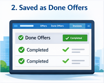 Felhasználói irányítópult, ahol a teljesített fuvarok Lezárt ajánlatokként vannak tárolva az ExusTrans-en